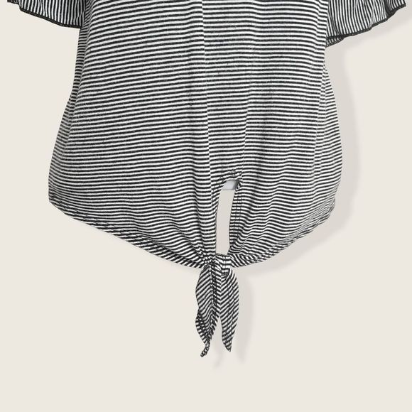 Caution To The Wind | Striped Tie Waist Flounce pSleeve Top | Medium - Picture 6 of 9